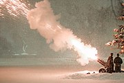 Artillery at Fort Drum, New York, fires the Salute to the Union – 50 successive artillery rounds – marking the end of the burial day on December 6, 2018.