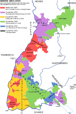 Baden until 1803 (red) and later gains