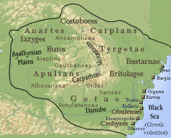 Approximate extent of Dacia c. 40 BC
