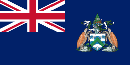 Blue Ensign with Union Flag in the canton and the Ascension Island coat of arms in the fly.