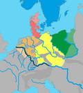 One proposed theory for approximate distribution of the primary Germanic dialect groups, and matching peoples, in Europe around the year 1 AD: