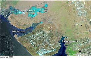 Satellitenbild des Golfs von Khambhat (rechts)