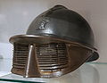 French sentry's helmet designed to protect the face, invented by Polack, medical officer; the Verdun Memorial, Fleury-devant-Douaumont, France