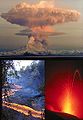 Image 15Some of the eruptive structures formed during volcanic activity (counterclockwise): a Plinian eruption column, Hawaiian pahoehoe flows, and a lava arc from a Strombolian eruption (from Types of volcanic eruptions)