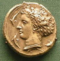 Arethusa on a coin of Syracuse, Sicily, 415–400