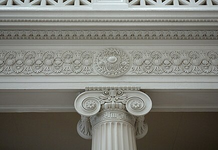 Conspicuous Greek Revival Ionic capital in the New Orleans Museum of Art, New Orleans, US, inspired by those of the Erechtheum in Athens, by Samuel Abraham Marx, 1911