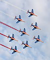 Image 3 Patrouille de France Photograph: Łukasz Golowanow The Patrouille de France, a precision aerobatic demonstration team, in full formation at the Radom Air Show. The team was established as part of the French Air Force in 1947, although aerobatic teams had existed in the country since 1931. The Patrouille fly Dassault/Dornier Alpha Jets. More selected pictures