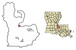 Location of Morganza in Pointe Coupee Parish, Louisiana.