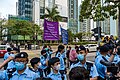 Police showed banners warning the public of violating the security law