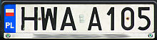 A rectangular plate reading HWAA105