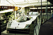 The 1989 24 Hours of Le Mans-winning #63 Sauber-Mercedes C9 on display in the Mercedes-Benz Museum.