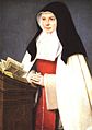 The religious habit of the Sisters of the Annunciation is white, with a red scapular and a black veil