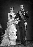 Official engagement photo of Crown Prince Rudolf and Princess Stéphanie of Belgium, 1881.