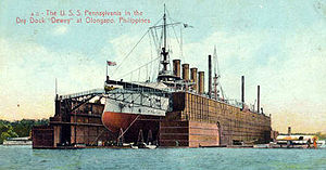 USS Pennsylvania (ACR-4) in drydock Dewey, c. 1906–1907
