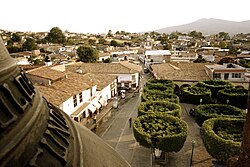 View over the main square in the municipal seat of Churintzio