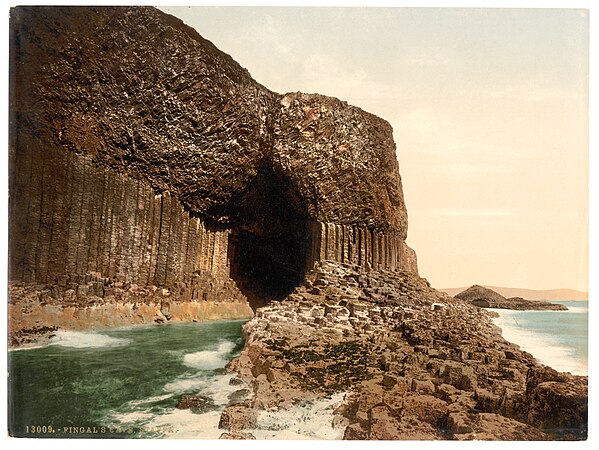 Entrance to Fingal's Cave near low tide, 1900