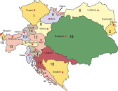 The Lands of the Crown of Saint Stephen consisted of the territories of the Kingdom of Hungary (16) and the Kingdom of Croatia-Slavonia (17).