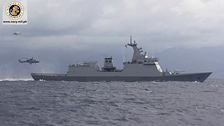 BRP Jose Rizal accompanied by a Philippine Navy AW159 Wildcat ASW Helicopter