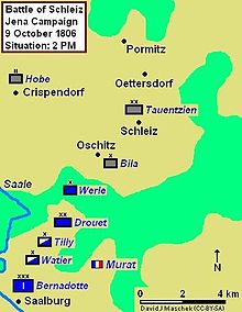 Map of the Battle of Schleiz, 9 October 1806 at 2:00 pm