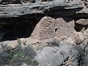 Close up view of the cliff dwellings of the Sinagua people.