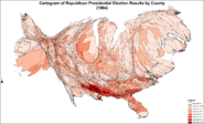 Cartogram of Republican presidential election results by county