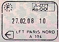 Exit stamp from the Schengen Area issued by the French Border Police at Paris Gare du Nord station. ('LFT' stands for 'Liaison fixe transmanche' (literally: cross-Channel fixed link))