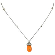 A 10.72 carat "strong orange" melo pearl, diamond and platinum necklace