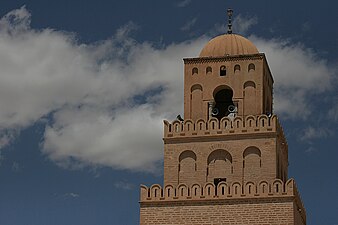 Ribbed cupola crowns the minaret of the Mosque of Uqba, in Kairouan, Tunisia.