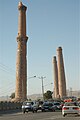 Traffic passing on the road near the Herat minarets, 2005.