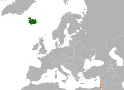 Map indicating locations of Iceland and Israel