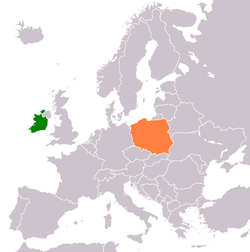 Map indicating locations of Ireland and Poland