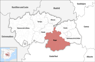 Die Lage des Gerichtsbezirk Orgaz in der Provinz Toledo