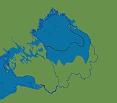 Lake Ladoga as part of the Ancylus Lake (between 9300 and 9200 yr BP). The dark green line marks the southern shoreline of Lake Ladoga during the Yoldia stage of the Baltic basin.