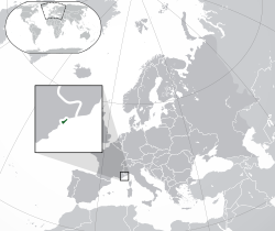 Location of Monaco (green) in Europe (green & dark grey)