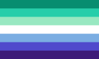 Seven-stripe flag with green, teal, white, blue, and purple[22]