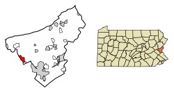 Location of Northampton in Northampton County, Pennsylvania (left) and of Northampton County in Pennsylvania (right)