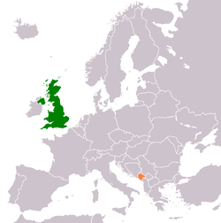 Map indicating locations of United Kingdom and Montenegro