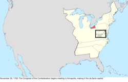 Map of the change to the United States in central North America on November 26, 1783