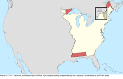 Map of the change to the international disputes involving the United States in central North America on March 4, 1791