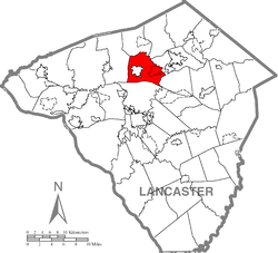 Map of Lancaster County highlighting Warwick Township