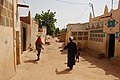 The "Old Town" area of Zinder, Niger, with traditional painted mudbrick buildings.