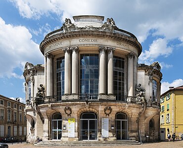 Beaux Arts Ionic columns on the facade of the Ducourneau Theater, Agen, France, by Guillaume Tronchet, 1906-1908