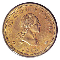 Head of George Washington on a copper coin