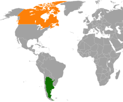 Map indicating locations of Argentina and Canada