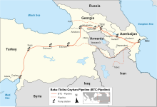 Location of Baku–Tbilisi–Ceyhan pipeline