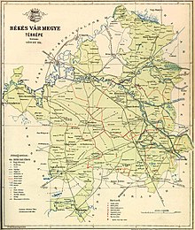 Map of Bekes county in the Kingdom of Hungary