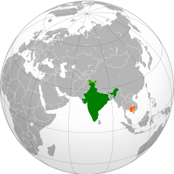 Map indicating locations of India and Cambodia