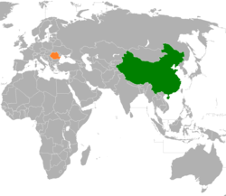 Map indicating locations of China and Romania
