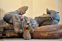 Tomb of Philippe Pot (d. 1493) with armour and a heraldry shield.[42]