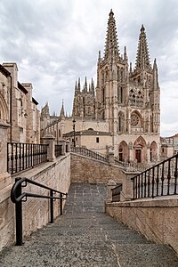 Flamboyant Gothic towers and façade of Burgos Cathedral (13th–16th century)